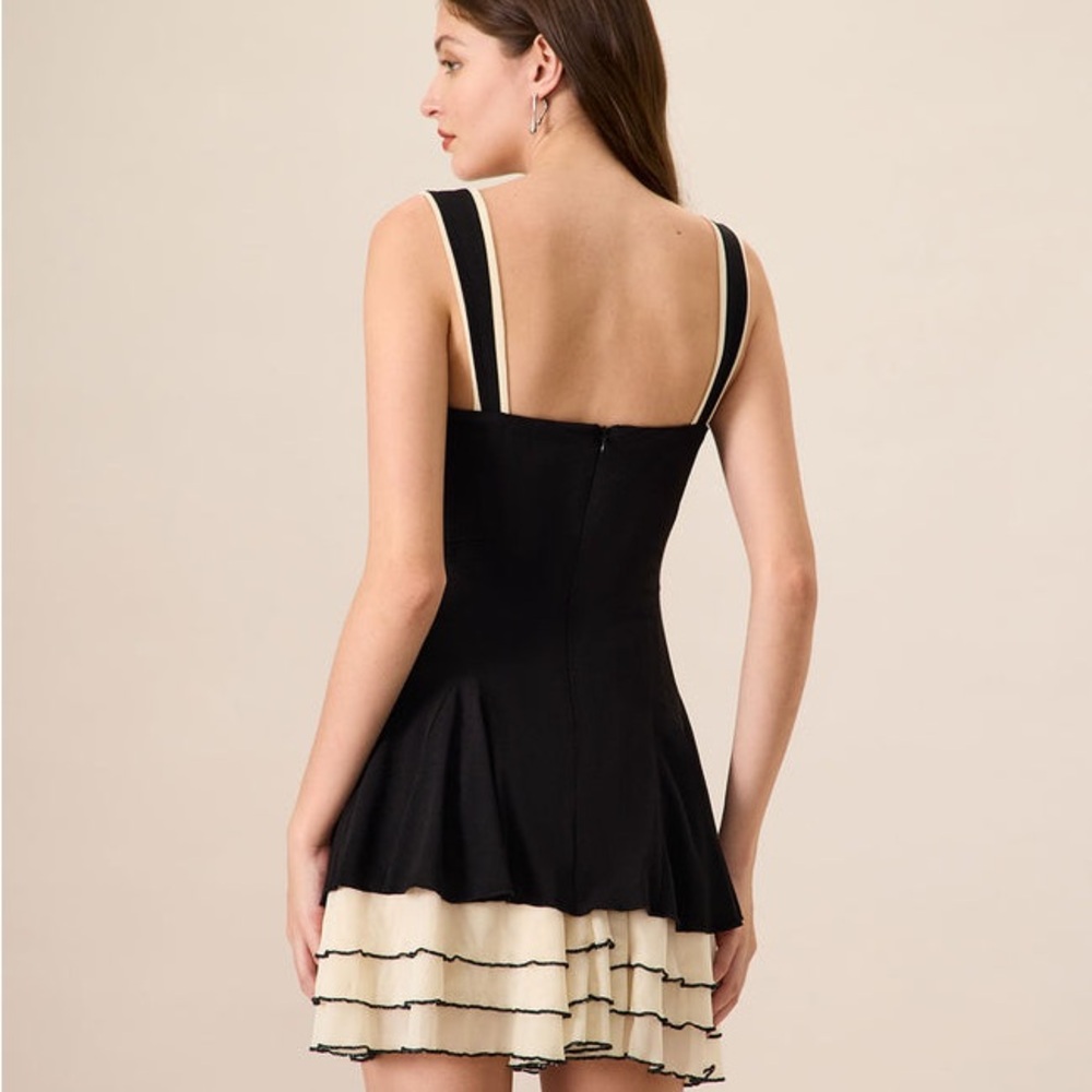 RIHOAS Black Contrast Trim Knit Skater Mini Dress Size S Bustier - Picture 2 of 16